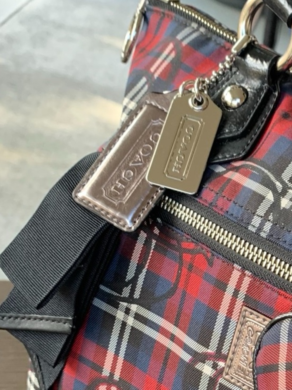 Coach Poppy Tartan Plaid Glam Tote + Cardholder (Red/Blue) 18713 - Picture 4 of 16